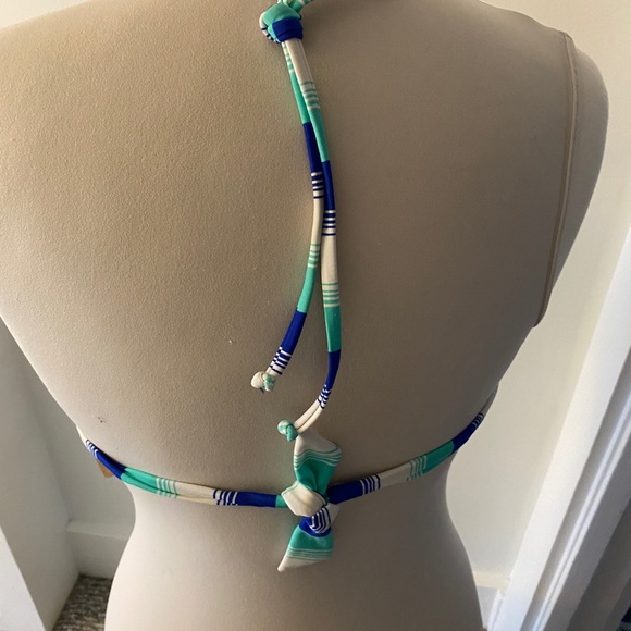 NWT Hobie Boho blue striped bikini top with orange string accents. Medium. Fun. - Picture 6 of 8